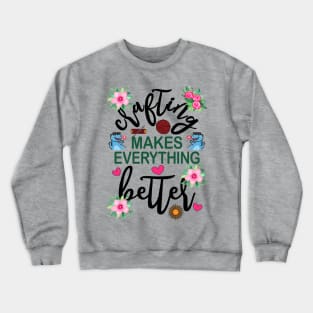 Crafting Makes Everything Better Dinosaur with Glasses Floral Crewneck Sweatshirt